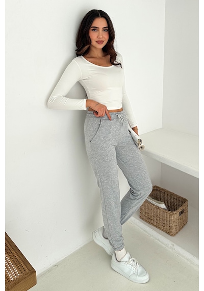 Kadın Bağcıklı Jogger Pantolon & Eşofman Altı Sportif & Enerjik Stil Gri
