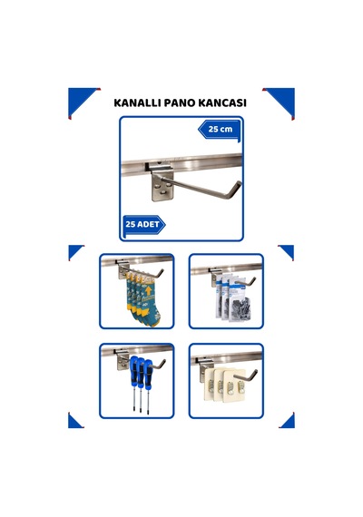 Kanallı Pano Kancası 25 Cm Raf Askısı Raf Kancası Mağaza Düzenleme 25 Adet