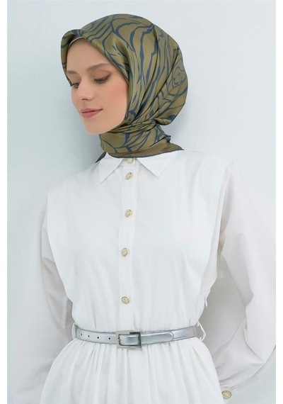 Armine İpek Eşarp 2026 Yaz - 9511-08 Haki Mavi Twill