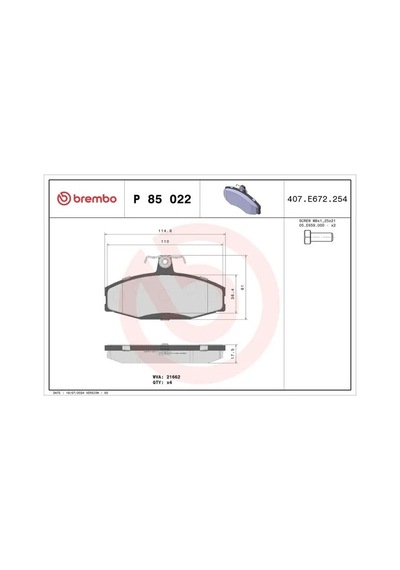 Skoda Felicia 2 On Fren Balatasi 1.3 1998-2001 Brembo P85022