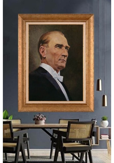 Altın Varaklı Çerçeveli Paspartulu Atatürk Tablo Hk2986