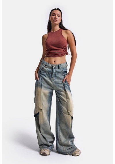 Kadın Kot Rengi Baggy Fit T13t Özel Tasarım Denim Jean Mavi