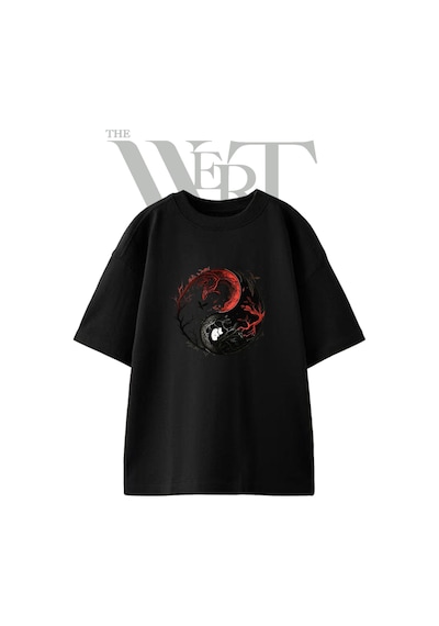 Thewert Dragon Yin Yang Tasarım Baskılı Ünisex Siyah Oversize T-shirt