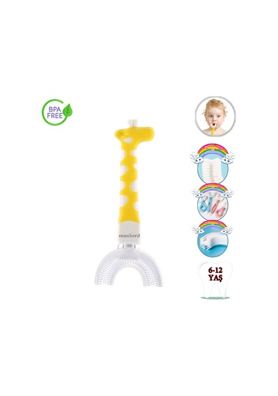 Mas Lord U Tipi Yeni Nesil Diş Fırçası - Sarı - Zürafa Model  6-12 Yaş