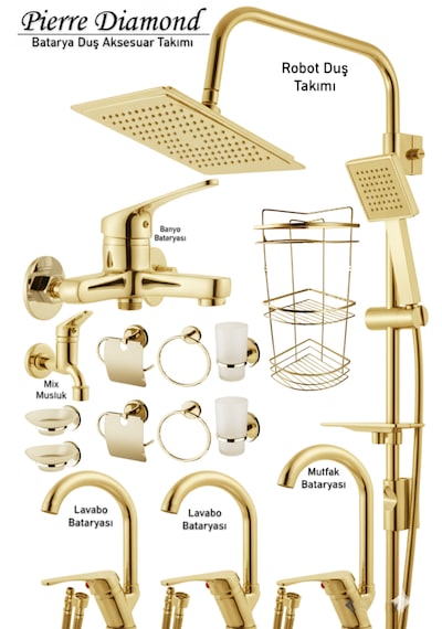 6901 Mutfak Lavabo Banyo Bataryaları Robot Duş Seti Aksesuarlar Siyah Beyaz Gold Krom Renkler Gold