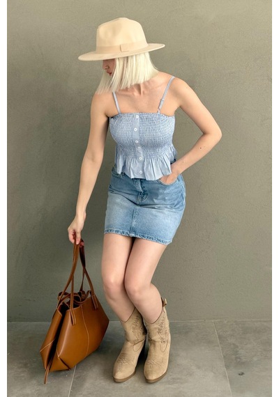 Madmext Bebe Mavisi Ayarlanabilir Askı Pötikareli Crop Mg2371 Bebe Mavisi