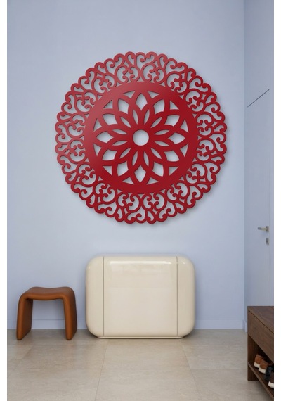 Lotus Mandala Metal Duvar Tablosu - Duvar Sanatı - Duvar Dekoru - Kırmızı