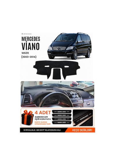 Mercedes Viano W639 2003-2014 Uyumlu Torpido Örtüsü, Torpido Kılıfı - Siyah Gri
