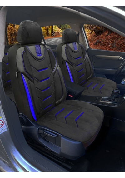 Oto Koltuk Kılıfı Galaxy Serie Keten Kumaş Ön Ve Arka Set Siyah Mavi Dikiş