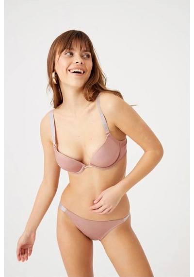 Diva Destekli Double Push Up Taşlı Pudra Sütyen Takımı 663 Tk Pudra