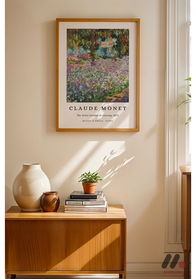 Claude Monet Iris Bahçesi, Ahşap Çerçeveli Duvar Tablosu - Modern Ev Dekorasyonu