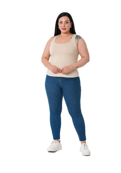 Disentis Büyük Beden Askılı Yarım Astarlı Viskon Bej Rengi Body-bej Bej