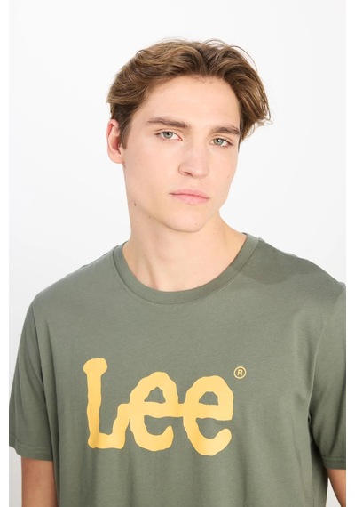 Regular Fit Grafik Baskılı T-shirt Khaki Renkli