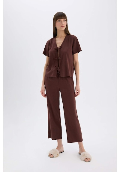 DeFacto Pijama Takımı Keten Kısa Kollu Üst Esnek Belli Alt-Fall in Love E3571AX25SPBN166 DeFacto Pijama Takımı Keten Kısa Kollu Üst Esnek Belli Alt-Fall in Love E3571AX25SPBN166