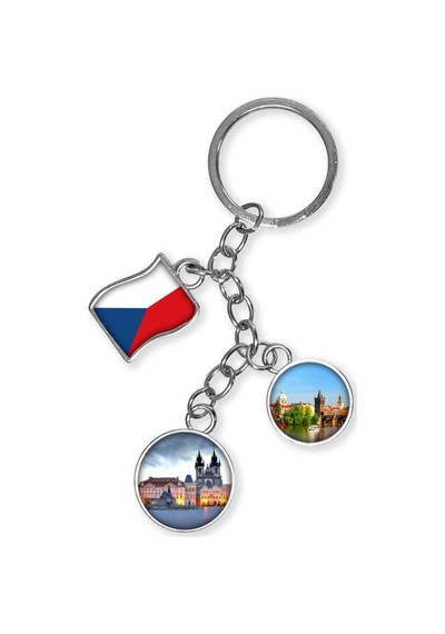 Çek Cumhuriyeti Üçlü Epoksi Metal Çift Taraflı Damla Anahtarlık Czech Republic Gümüş