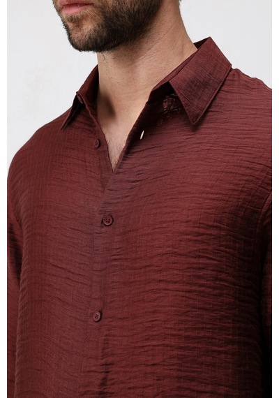Antioch Crinkled Relax Fit Erkek Gömlek Bordo