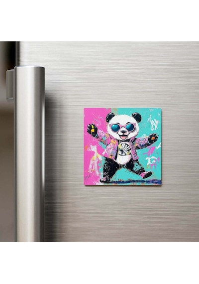 Panda - Panda - Güneş Gözlüklü Style - Buzdolap Magneti - 9x9 Cm