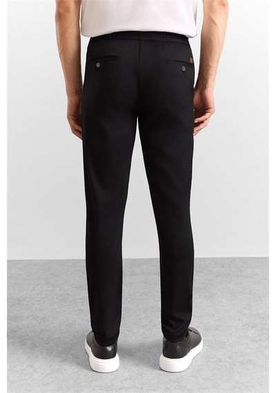 Süvari Siyah Slim Düz Twill Yarım Lastikli Jogger Pantolon Pn2020500716-s09