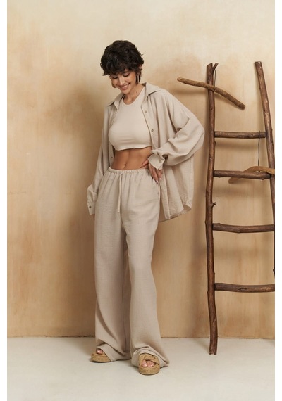 Mai Collection Mai Studios Co. Pedasa Bej Gömlek Pantolon Takım Bej