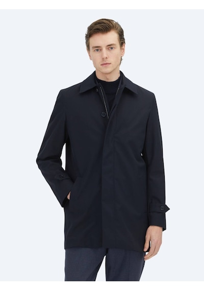 Kip Lacivert Regular Fit Bebe Yaka Casual Dokuma Pardesü