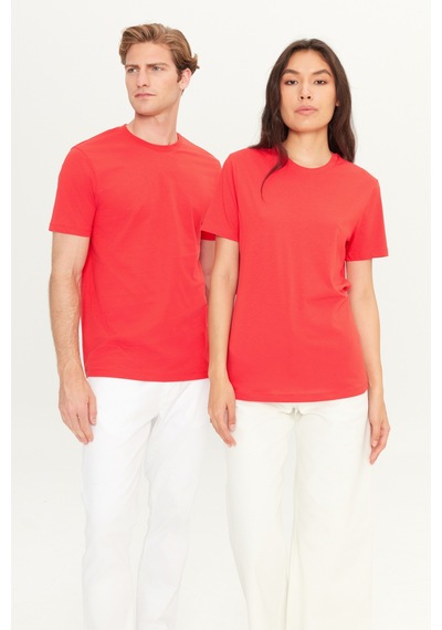 AC&Co / Altınyıldız Classics Erkek Kırmızı Slim Fit Dar Kesim %100 Pamuk Bisiklet Yaka Kısa Kollu Tişört Kirmizi