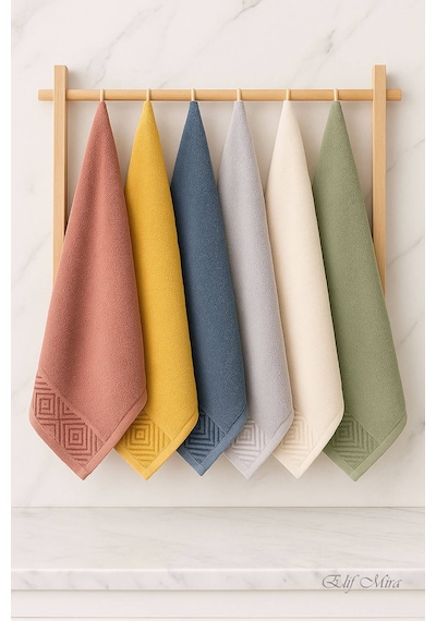 6 Lı El Yüz Havlusu Seti %100 Pamuklu 50x90 Cm Pure Cotton Indigo