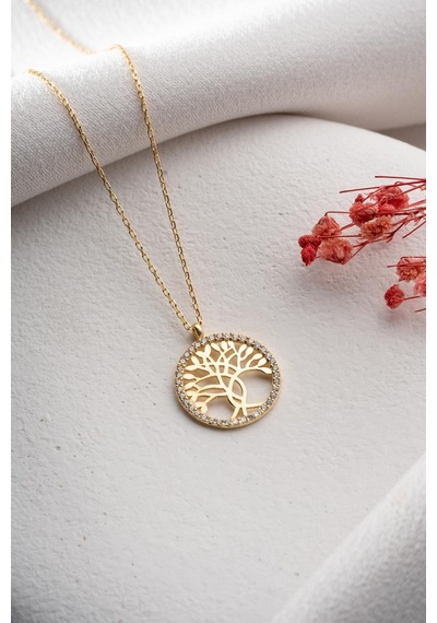 925 Ayar Gümüş Gold Kaplama Hayat Ağacı Kolye Gold