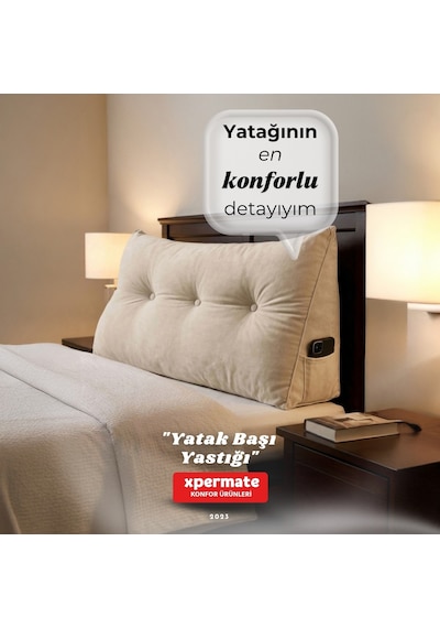 Yatak Başı Yastığı Sırt ve Bel Destek Yastığı 120 CM Yaslanma ve Dinlenme Yastığı Bej