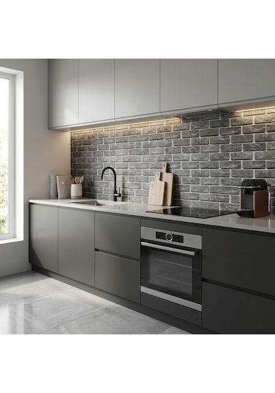 30x60 Cm Kendinden Yapışkanlı Duvar,banyo,tezgah Arası Kaplama Gri Tuğla Desen 6 Adet 30 X 60 Cm