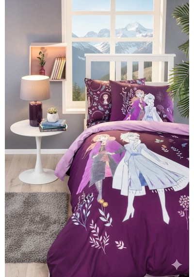 Özdilek Frozen Natural Disney Lisanslı Lastikli Fitted Çarşaf Çocuk Nevresim Takımı Tek Kişilik - Lila Lila