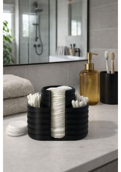 Pamuk & Kulak Çubuğu Organizeri Çok Amaçlı Fonksiyonel Banyo Dekorasyonu Banyo Organizeri Siyah