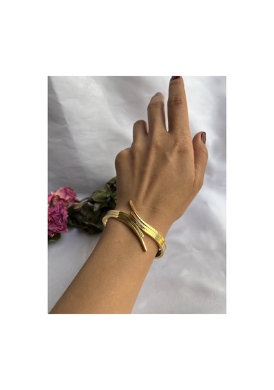 Zikzak Model Çelik Üzeri Altın Kaplama Kelepçe Bileklik Gold - 256578559 Gold