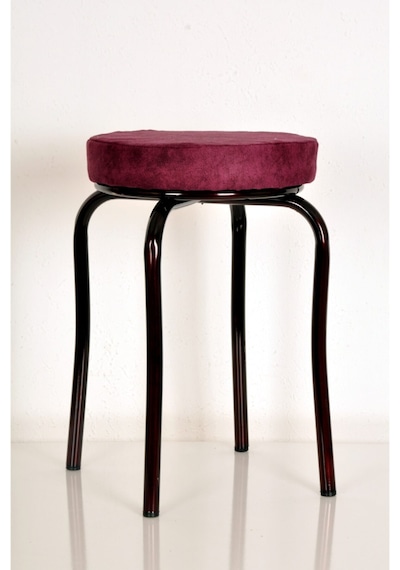 Tekli Mor Silinebilir Kumaş Bordo Profil Ahtapot Tabure Metal Tabure Mutfak Taburesi