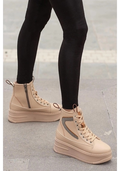 Mergenshoes Bf950 Bej Kalın Taban Kadın Bot Ten