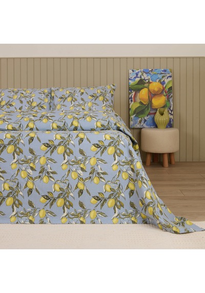 Soft Fresco Çift Kişilik Pike Takımı - Mavi Çok Renkli