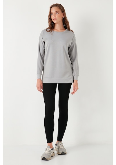 Lela Streç Oversize Fit Bisiklet Yaka Modal Kumaş Bayan Sweat 5865877 Gri