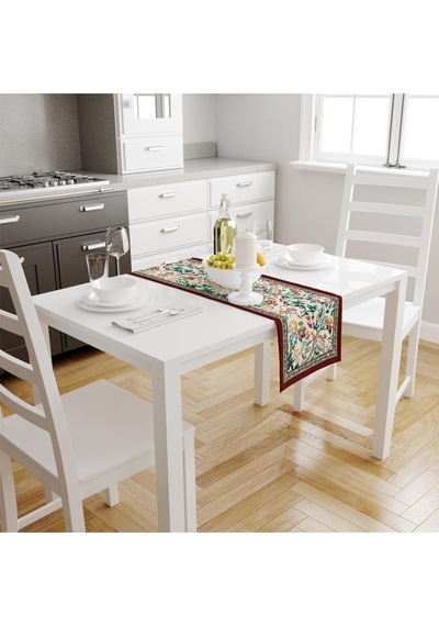 Colorful Leaves Runner 140x45cm Ince Keten, Uluslararası Yıkama Ve Solmama Sertifikası Çok Renkli