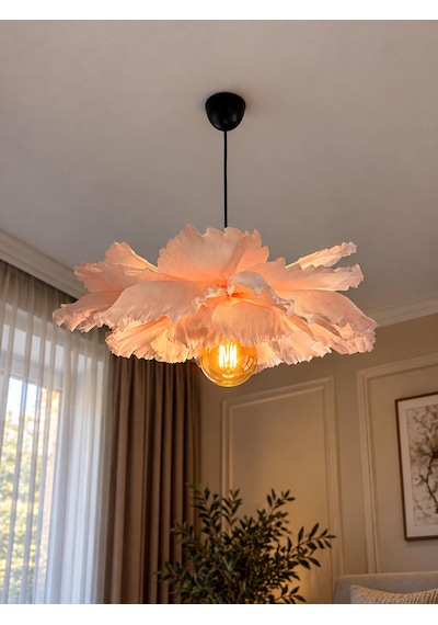 Soft Pembe (Siyah Duy) Italyan Krapon Kağıdı El Yapımı Çiçek Avize,salon & Yatak Odası Aydınlatma (50cm)