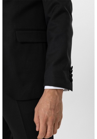 Süvari Siyah Slim Fit Armürlü Sivri Yaka 6 Drop Smokin & Damatlık
