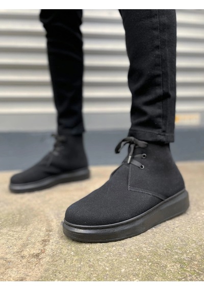 Mevese Selti Bağcıklı Ortopedik Taban Süet Erkek Spor Bot - Siyah Siyah