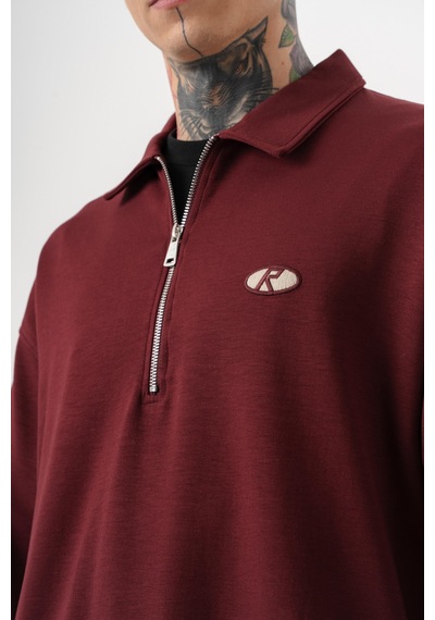 Respire Erkek Yarım Fermuarlı Modal Sweatshirt Vişne Bordo