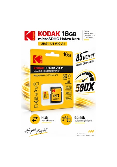 16gb Microsdhc Hafıza Kartı Uhs-ı U1 V10 A1 Class 10 85 Mb/s Full Hd Destekli Sd Adaptörlü