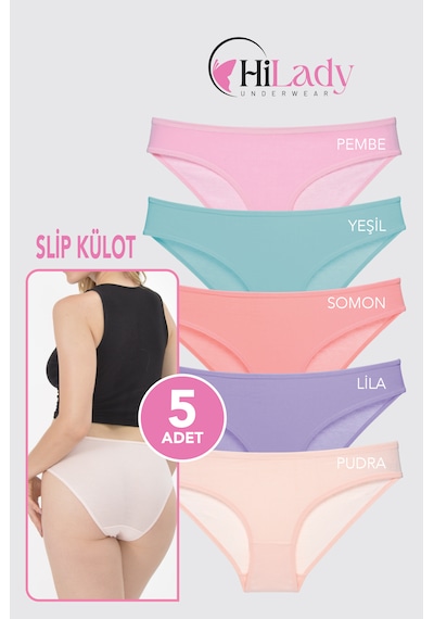 Kadın Külot, 5li Paket Karışık Renkli Slip Külot Rahat Pamuklu Yumuşak Kumaş Açık Pembe