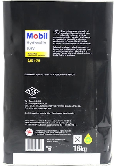 Mobil Hydraulic 10W Tek Dereceli Hidrolik Yağ 16 KG
