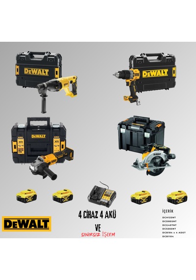 Dewalt DCH133NT + DCD805NT + DCG407NT + DCS565NT 4 Adet 5 Amper Akü + Şarj Aleti Set