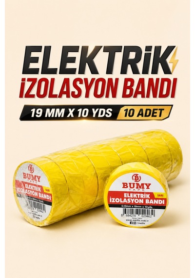 10 Adet Elektrik İzolasyon Bandı Sarı 19 Mm X 10 Yds