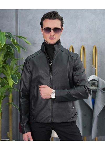 Modefendi Slim Fit Kalıp Hakim Yaka Ribanası Asimetrik Model İthal Deri Mont Renkli