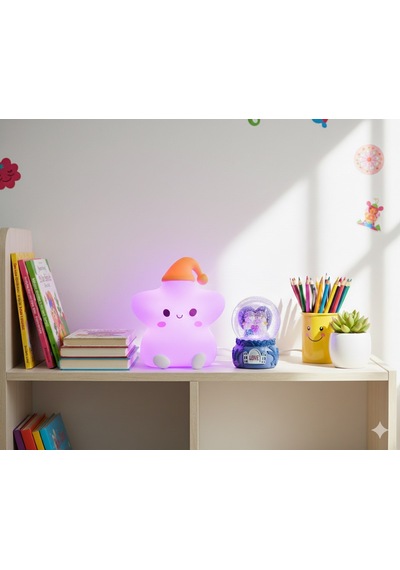 2 Li Sevgiliye Romantik Hediye Seti Slikon Yıldız Renkli Led Gece Lambası Ve 9cm Mor Kar Küresi Seti Set