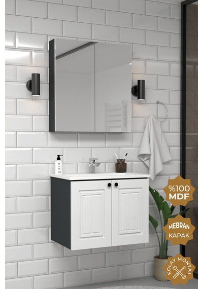 Teta Home Pekin 65 Cm Mdf Gövde Membran Kapak Banyo Dolabı Seti Antrasit - Beyaz Teta Home Pekin 65 Cm Mdf Gövde Membran Kapak Banyo Dolabı Seti Antrasit - Beyaz