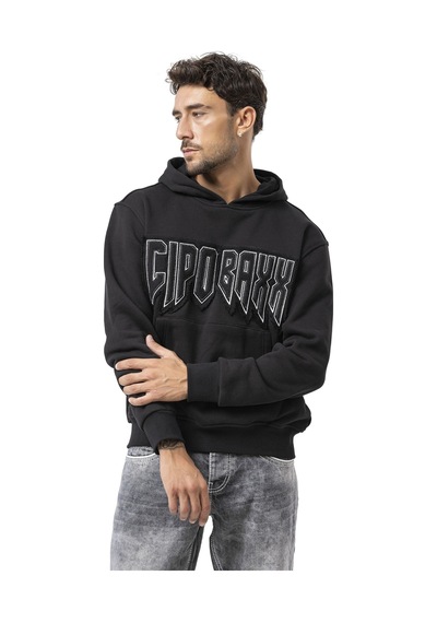 Cipo & Baxx Erkek Kapüşonlu Sweatshirt Siyah Regular Fit Cl601